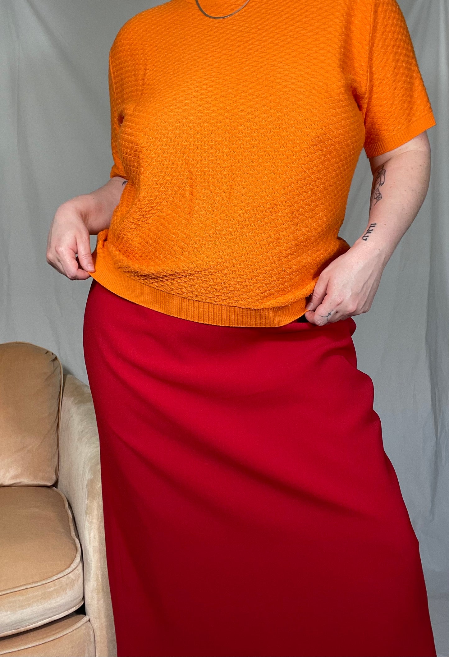 Orange Knit Short Sleeve Sweater Top