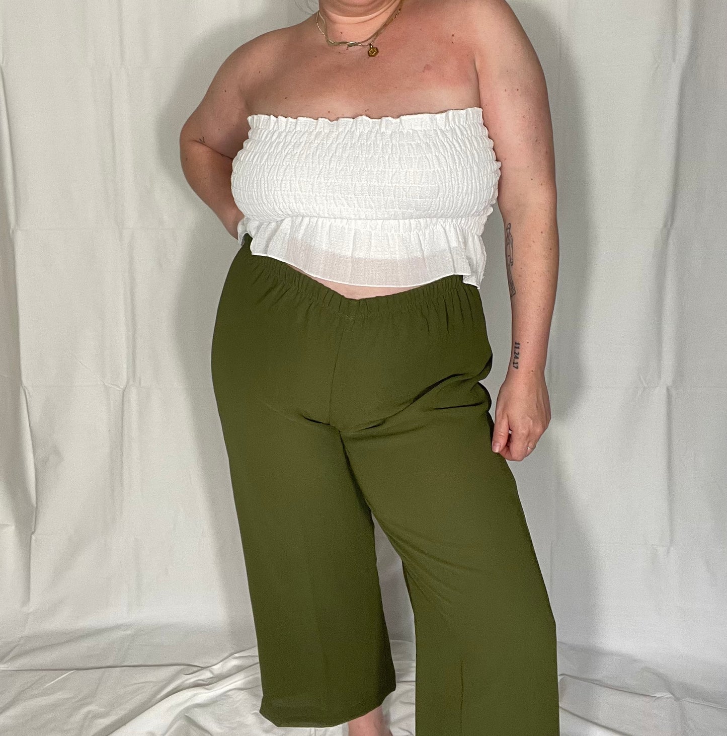 Green Chiffon Crop Pant